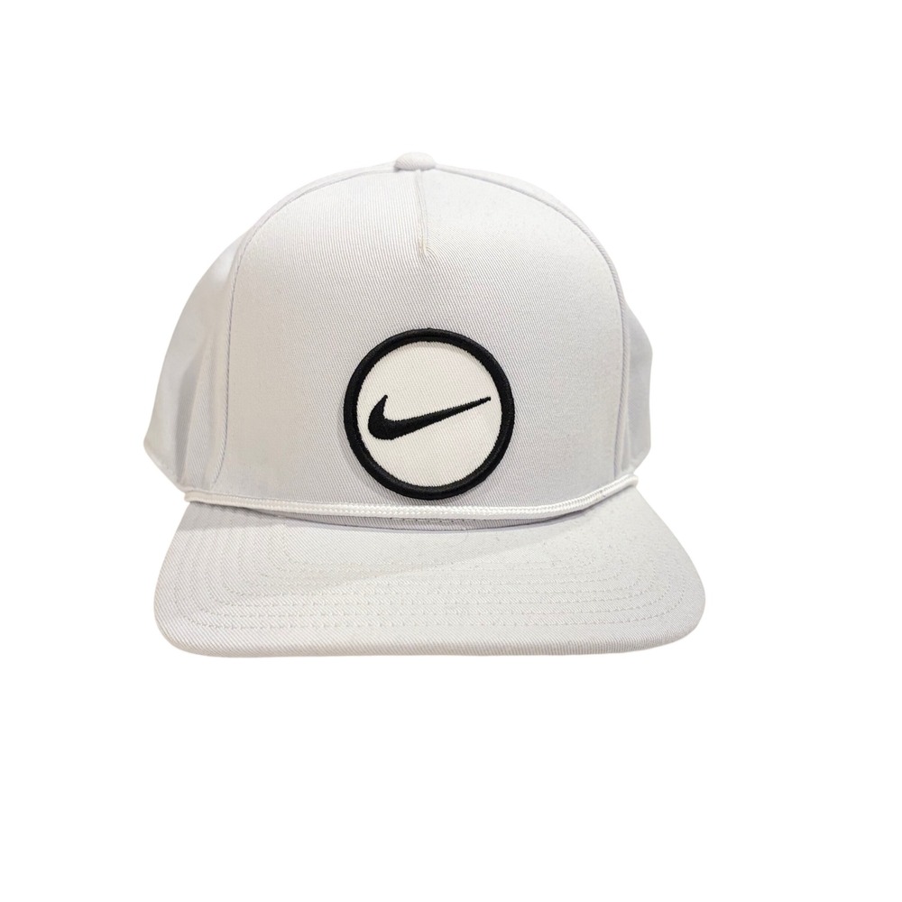 Nike Dri-FIT Pro Cap White Snapback Hat Mens M/L Flat Brim Swoosh Patch Logo